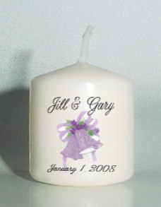 6 Personalize Wedding Bdridal Shower Custom Favors Votive Candles Purple Bells
