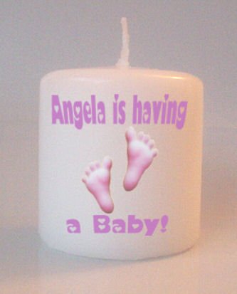 Baby Shower Pink Footprints Small Pillar Candles Custom Favors Add to Gift baskets Personalized