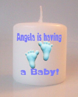 Baby Shower Blue Footprints Small Pillar Candles Custom Favors Add to Gift baskets Personalized