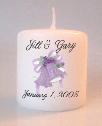 Wedding Bells Bridal Shower Small Pillar Candles Custom Favors Add to Gift baskets Personalized