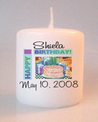 Happy Birthday Small Pillar Candles Custom Favors Add to Gift baskets Personalized