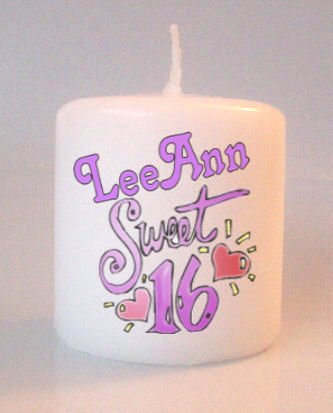 Birthday Sweet 16 Small Pillar Candles Custom Favors Add to Gift baskets Personalized