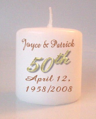 50th Anniversary Small Pillar Candles Custom Favors Add to Gift baskets Personalized