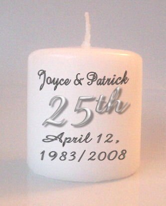 25th Anniversary Small Pillar Candles Custom Favors Add to Gift baskets Personalized