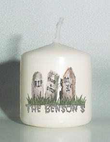 set of 6 Halloween Grave Votive Candles Custom Favors or Add to Gift baskets Personalized