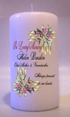 MEMORIAL Pink Tiger Lillies 6 inch Pillar Candles Custom Personalized