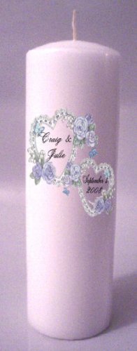 UNITY Blue Hearts 9 inch Pillar Candles Wedding Custom Personalized