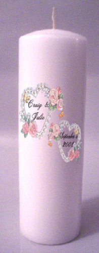 UNITY Pink Hearts 9 inch Pillar Candles Wedding Custom Personalized