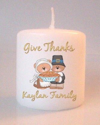 Thanksgiving Bears Small Pillar Candles Custom Favors Add to Gift baskets Personalized