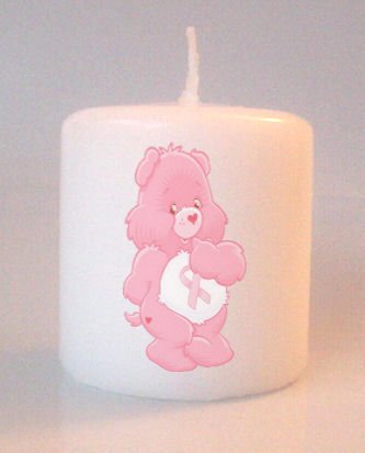 Breast Cancer Care Bear Small Pillar Candles Add to Gift baskets