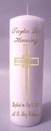 Pillar 8 inch Candles Baptisim, Communion, Confirmation Custom Personalized #3