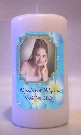 BAT MITZVAH PHOTO 6 inch Pillar Candle