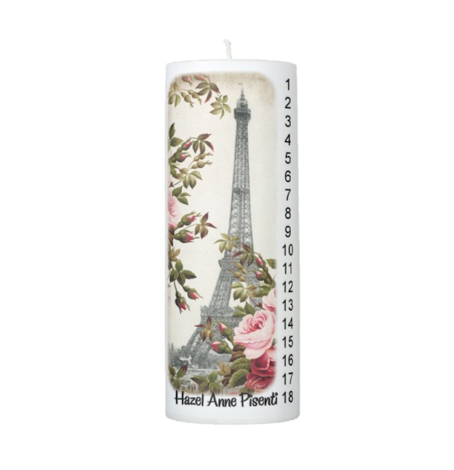 COUNTDOWN Birthday Eiffel Tower Paris France 8 inch Pillar Candle - SCENTED