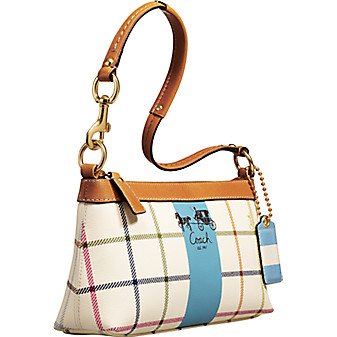 New COACH HERITAGE STRIPE TATTERSALL DEMI