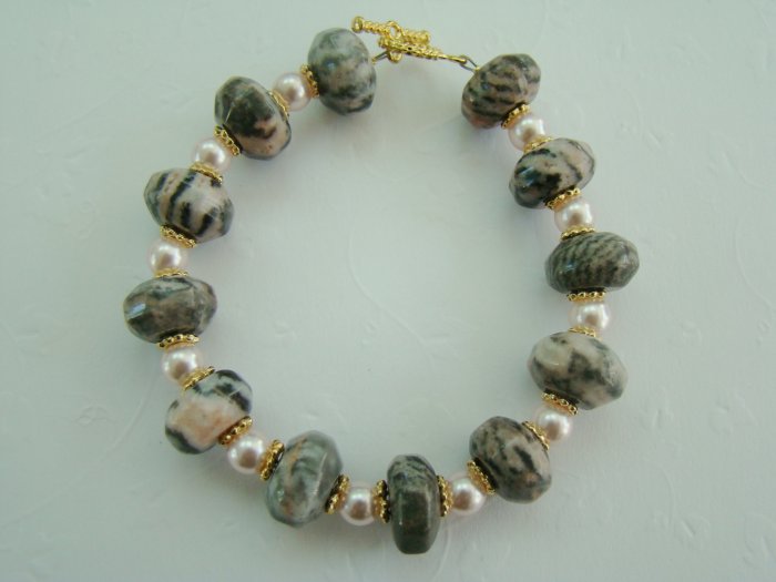 Pink and gray jasper stone bracelet