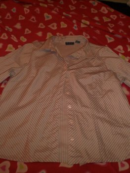 Plus Size pink button up with black stripes - 1x