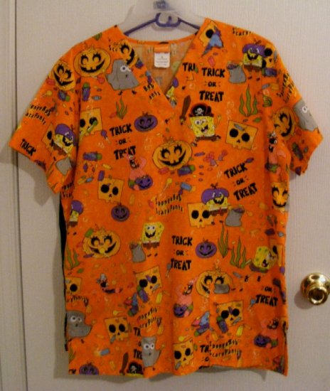 Sponge Bob HALLOWEEN Skull Uniform Scrub Top