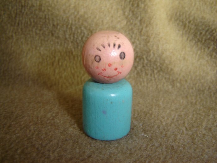 Vintage 1960s Fisher Price Little People 932 Amusement Park Wooden Blue Boy Straight Body