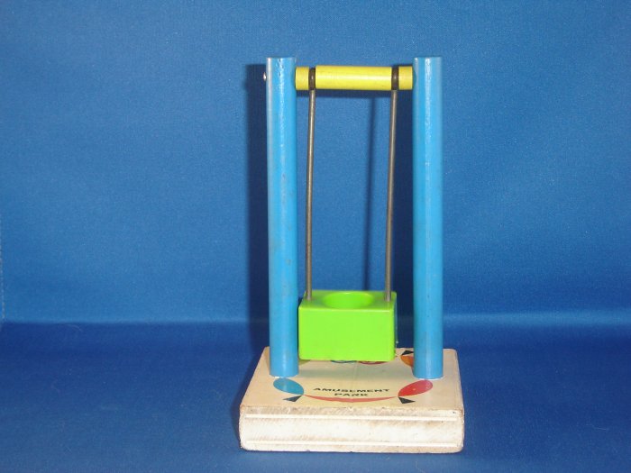 Vintage Wooden Fisher Price Little People 1963 Model 932 Amusement Park Swing