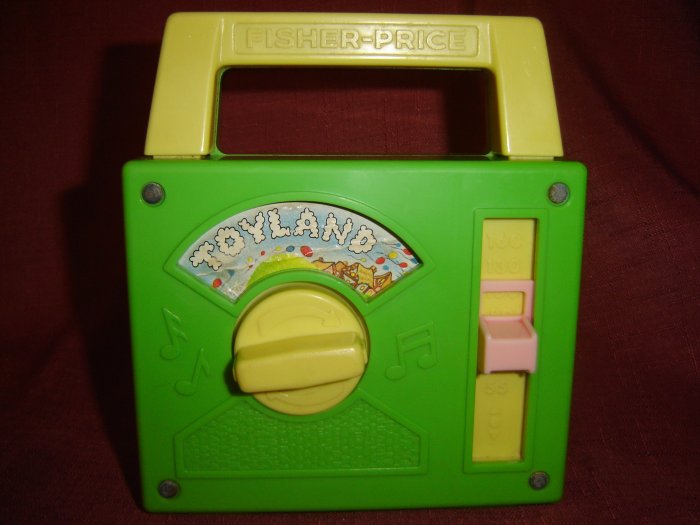 SOLD Vintage Fisher Price 1983 Green Toyland Tote A Tune Radio Musical Model 795