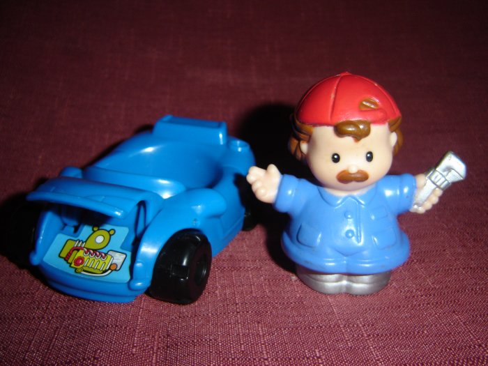 2001 Fisher Price Mechanic and Blue Car From The 72693 Fun Sounds Garage Series Newer FP LP