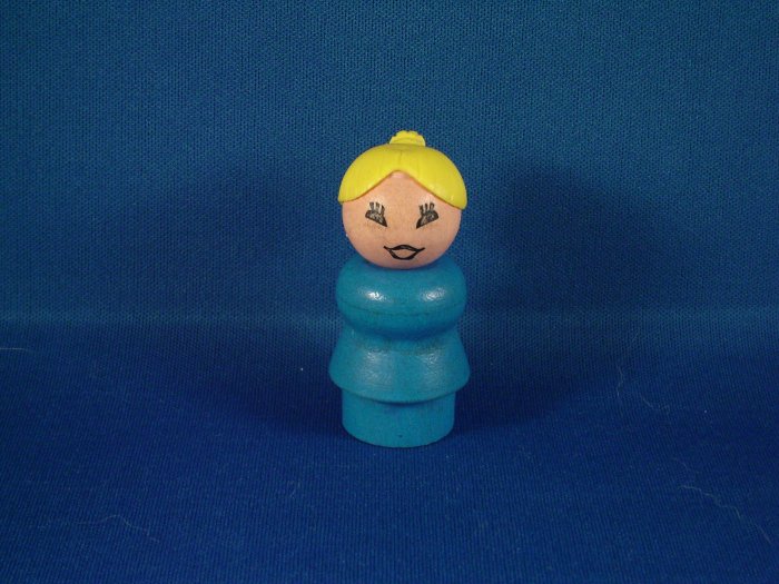 Vintage Fisher Price Little People Wood Blue Mom Yellow Hair FP LP