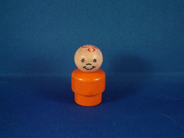 Vintage Fisher Price Little People All Wood Orange Boy FP LP