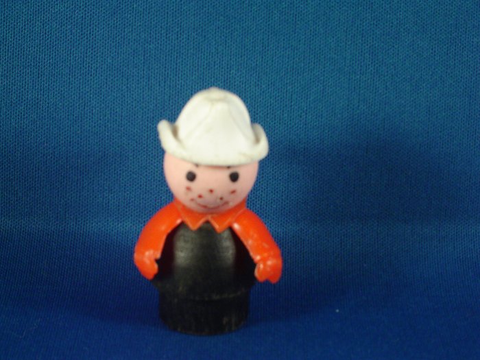 Vintage Fisher Price Little People Wood Black Body Firefighter White Hat FP LP