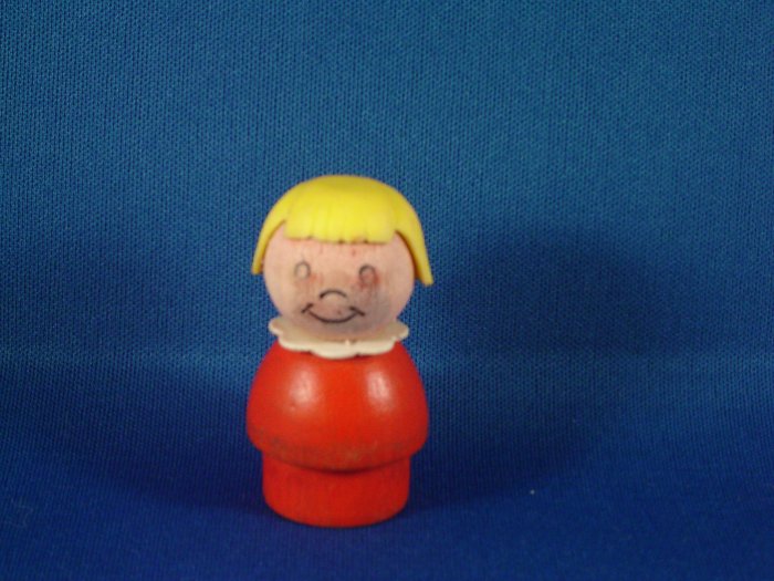 Vintage Fisher Price Little People All Wood Red Girl Yellow Hair FP LP