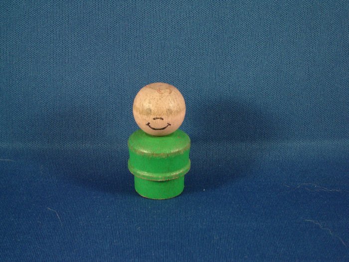 Vintage Fisher Price Little People All Wood Green Boy FP LP