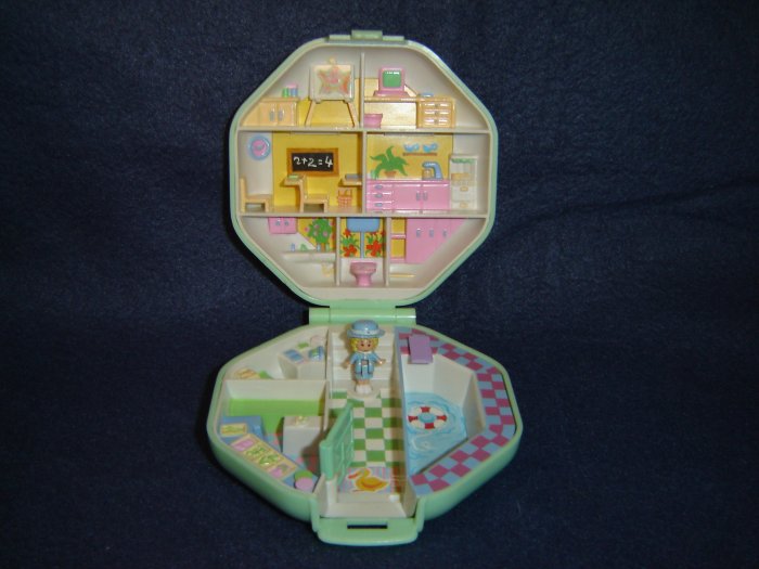 Vintage 1990 Polly Pocket Pollys School from Bluebird Toys and Mattel With Light Green Compact