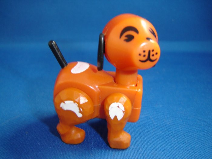 Vintage Fisher Price Little People Jointed Brown Farm Dog With White Spots Black Ears and Tail