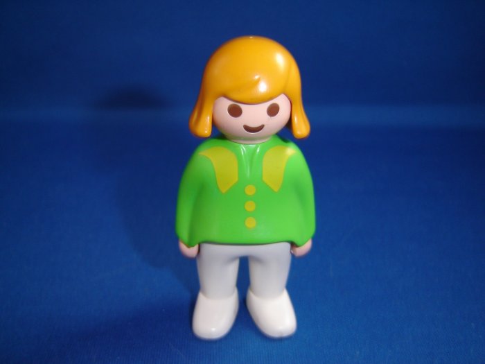 Vintage 1990 Playmobil Blond Woman Mother Figure with Green and Yellow Shirt White Pants