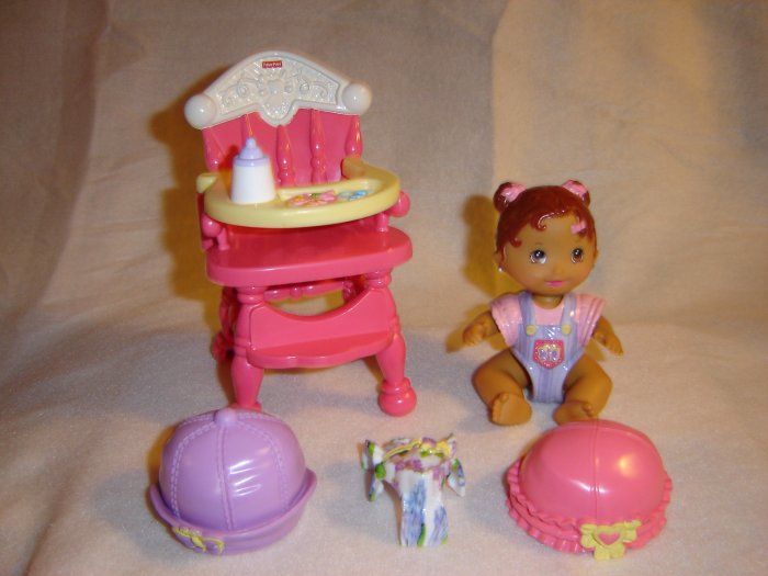 Snap n Style Babies Dinnertime For Dahlia Highchair 3 Snap On Outfits 2 Hats and Baby Dahlia
