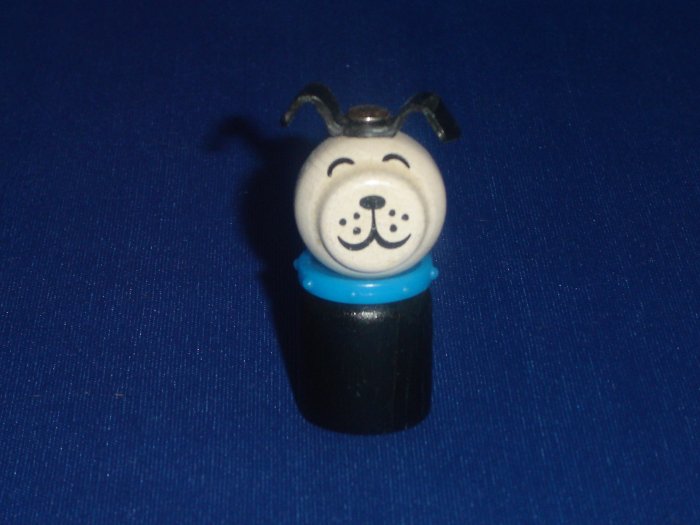 Vintage Fisher Price Little People All Wooden Straight Body Black Dog With Blue Collar