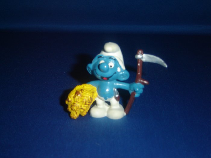 Vintage 1981 Farmer Smurf With Wheat Harvest and Sickle 20145 By Schleich W Berrie Co PVC