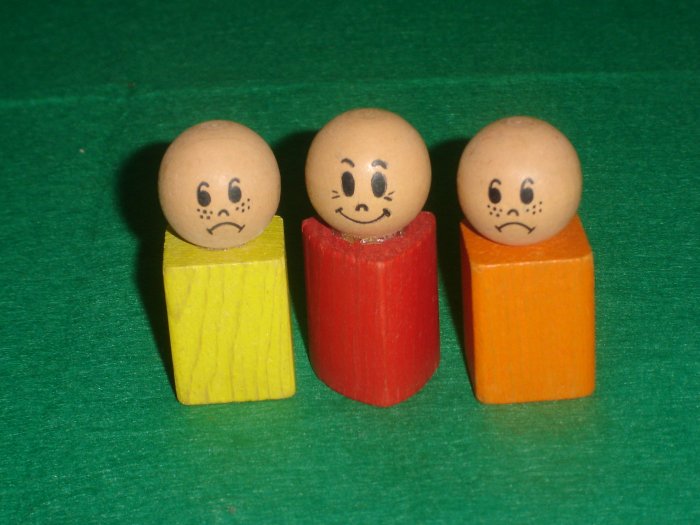 3 Vintage Wooden Playskool Shape Sorter People From The Old Ladys Shoe Pull Toy
