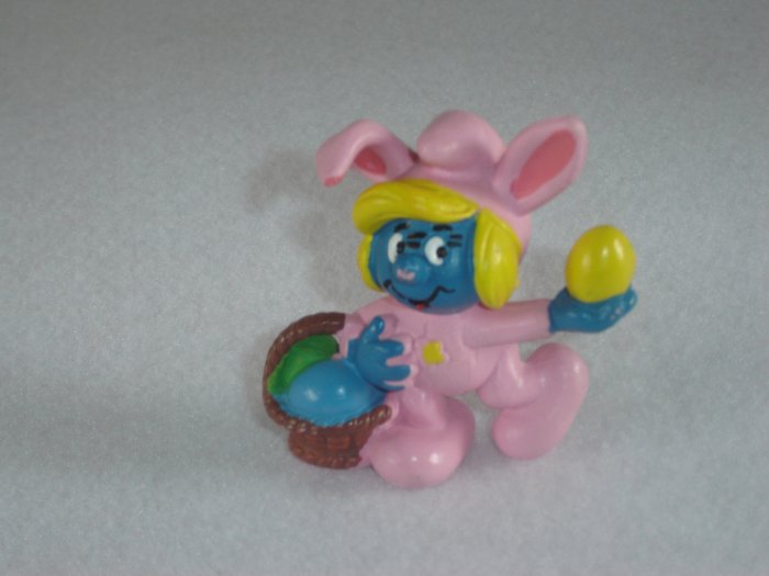 Vintage Pink Bunny Suit Smurfette Holding An Easter Basket With Eggs 20497 Schleich PVC Portugal