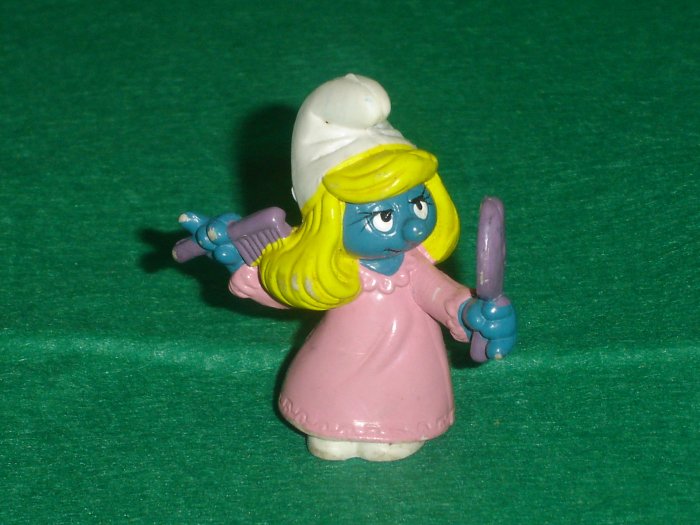 Vintage 1983 Comb And Mirror Smurfette In Long Pink Gown 20182 PVC By Schleich W Berrie