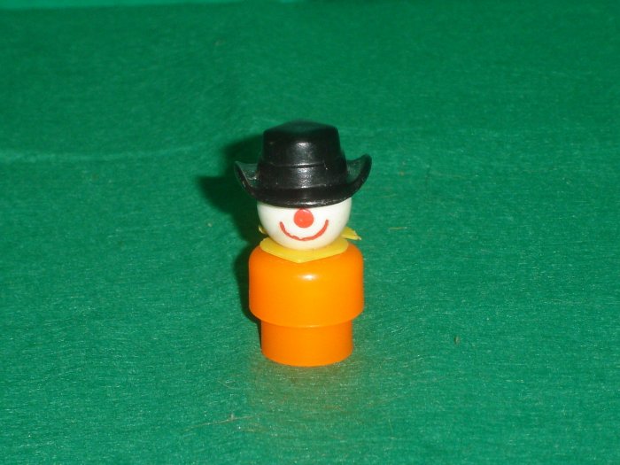 Vintage Fisher Price Little People Orange Circus Clown Black Hat Yellow Collar or Scarf 675