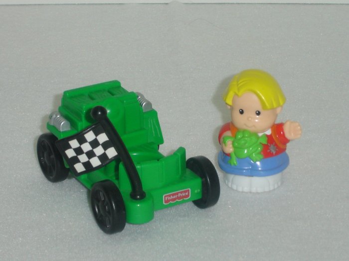 1999 Fisher Price Little People Little Talker Eddie Eddies Big Race Green Go Cart Racing Car 74707