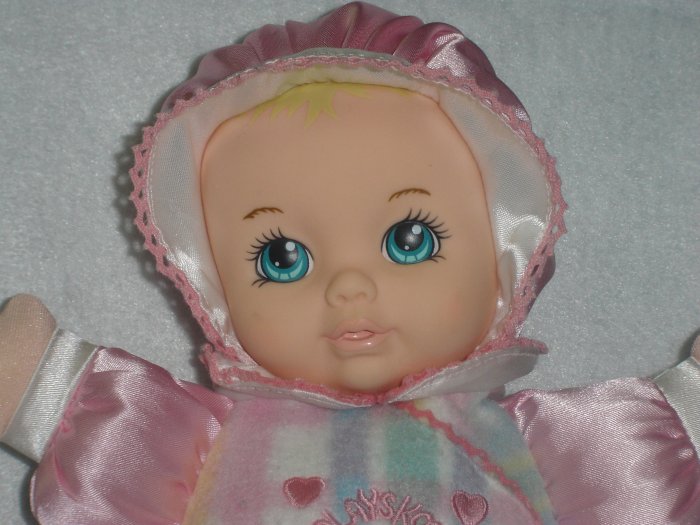 1996 Playskool My Very First Baby Doll Snuzzles 5034 Pink Plaid Satin Soft Plush Original Squeaker