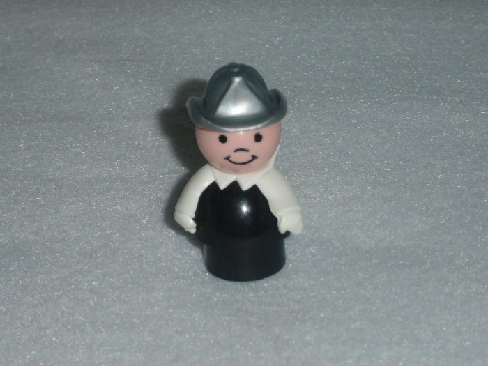 Vintage Fisher Price Little People Fireman Black Body Silver Hat White Arms for Sets 346 396 2351
