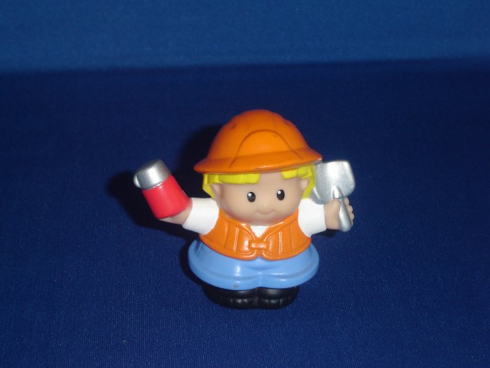 2002 Fisher Price Little People Eddie Construction Worker W Thermos and Shovel Newer FP LP