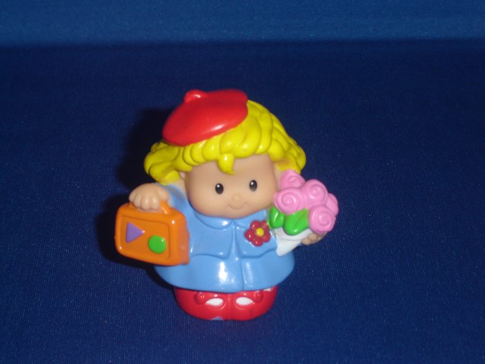 2003 Fisher Price Little People Traveler Sarah Lynn Girl With Suitcase and Flowers Newer FP LP