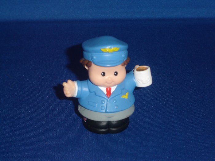 2001 Fisher Price Little People Pilot Holding Coffee Great For Lil Movers Airplane Newer FP LP
