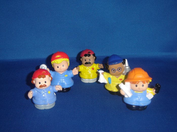 5 Pc Fisher Price Little People Set Construction Workers Mechanics For Garage Car Wash Newer FP LP
