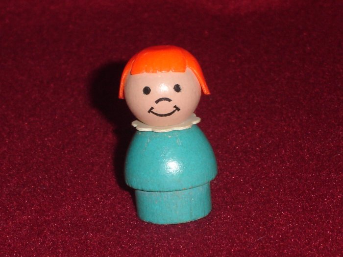 Vintage Fisher Price Little People Mini Snowmobile Girl Wooden Blue W Red Hair 705 Snow Mobile 1971