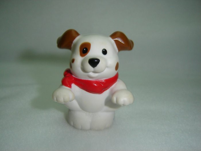 Fisher Price Little People White and Brown Farm Dog Puppy With Red Scarf for Barn Newer FP LP