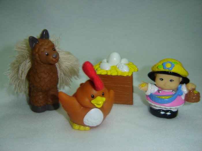Fisher Price Little People Llama Rooster Sonya Lee and Egg Nest Lot Farm Barn Newer FP LP Touch Feel
